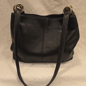 Chic Black Leather Shoulder Bag with Gold Accents